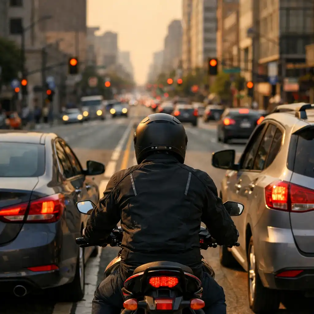 Motoros igazodik egy nyitottabb sáv felé nappali városi forgalomban